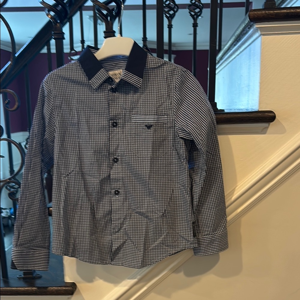 Armani Junior Blue and White gingham dress Shirt